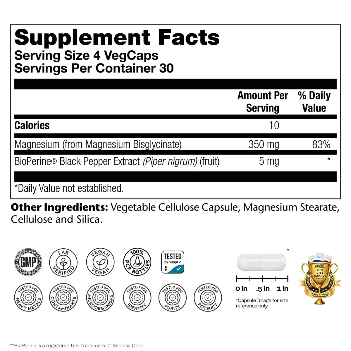 Capsules végétales de magnésium glycinate SOLARAY sur fond blanc