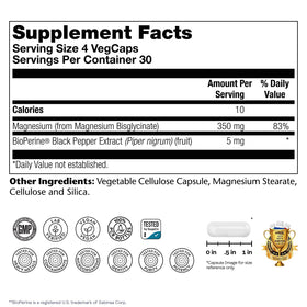 Capsules végétales de magnésium glycinate SOLARAY sur fond blanc