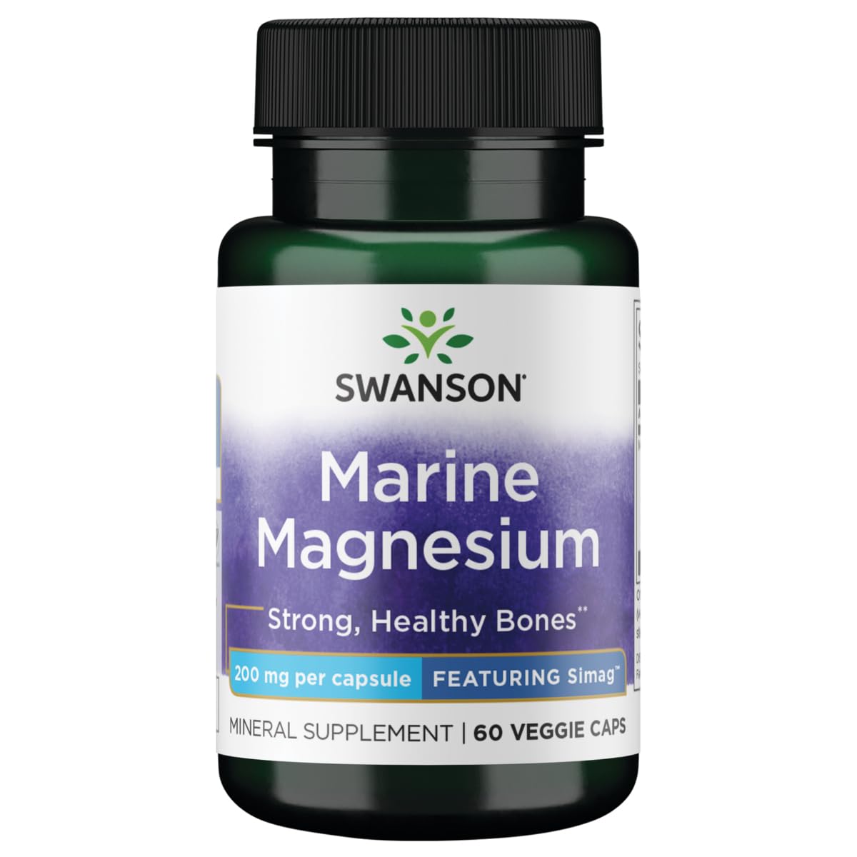 Capsules végétales de magnésium marin Swanson 200 mg vue de face