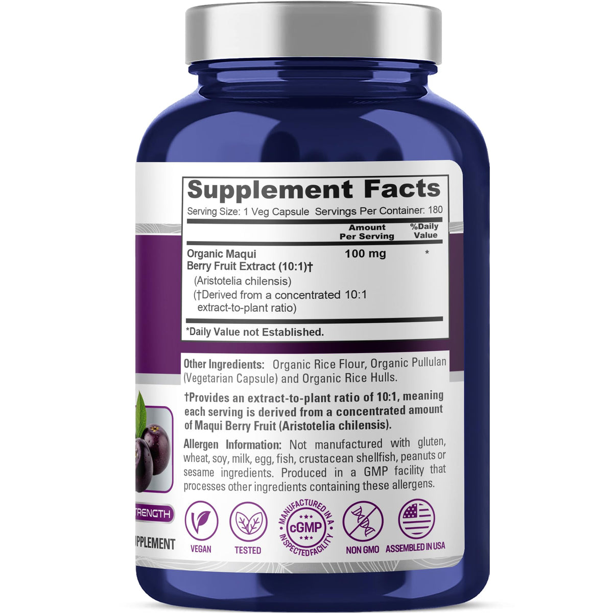 Capsules végétales de Maqui Berry bio NusaPure dans un flacon