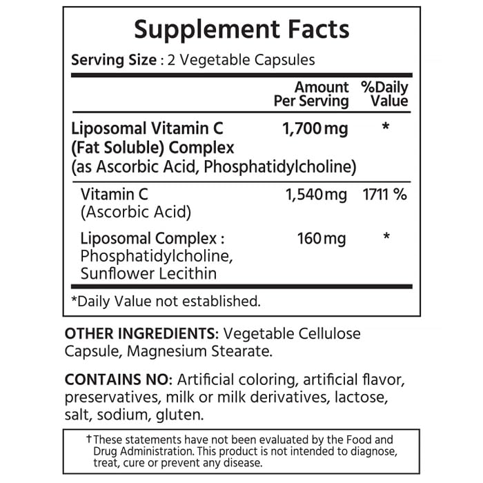 Capsules végétales de ML Naturals Vitamine C Liposomale