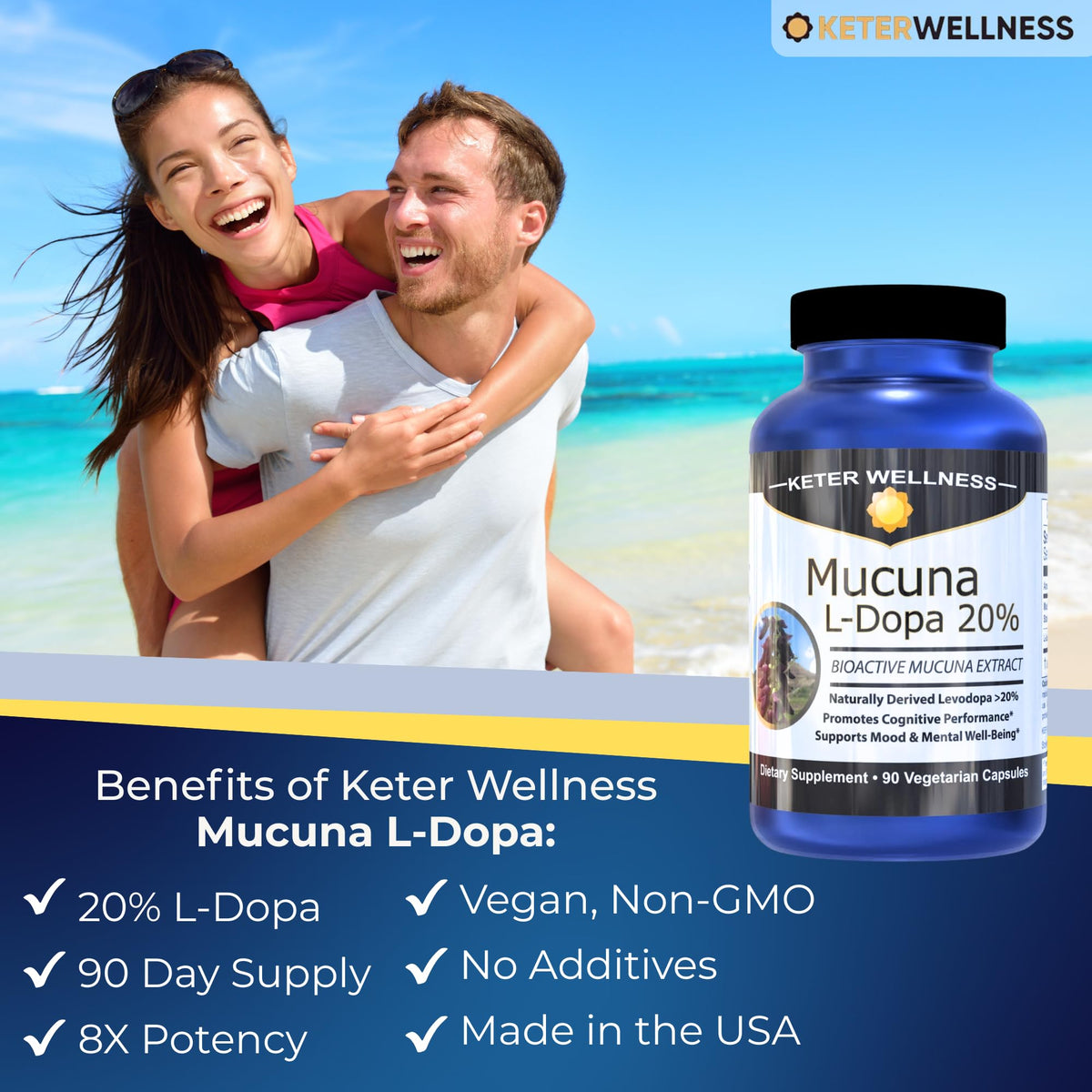 Capsules végétales de Mucuna Pruriens Keter Wellness sur une surface blanche