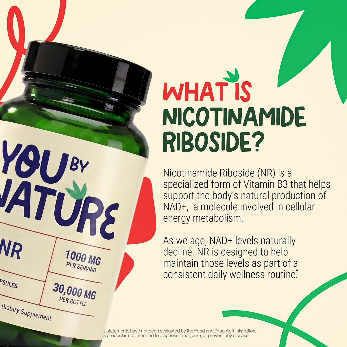Capsules végétales de Nicotinamide Riboside YOUBYNATURE sur fond blanc