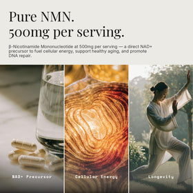 Capsules végétales de NMN 500mg Dear Apothecary sur une surface blanche