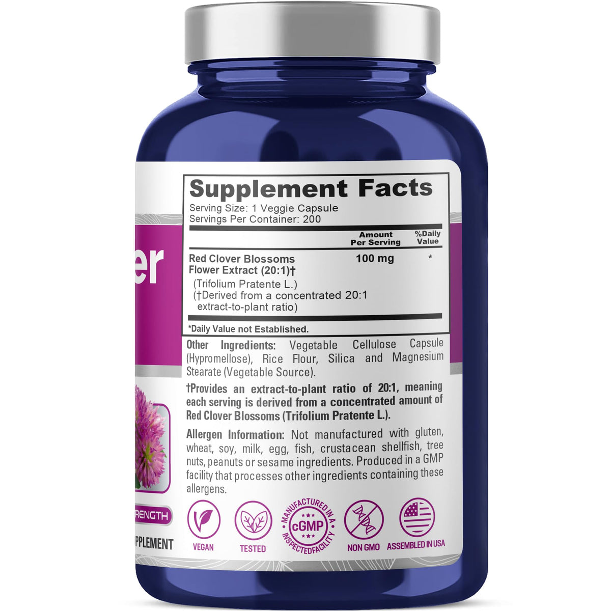 Capsules végétales de NusaPure Fleurs de Trèfle Rouge
