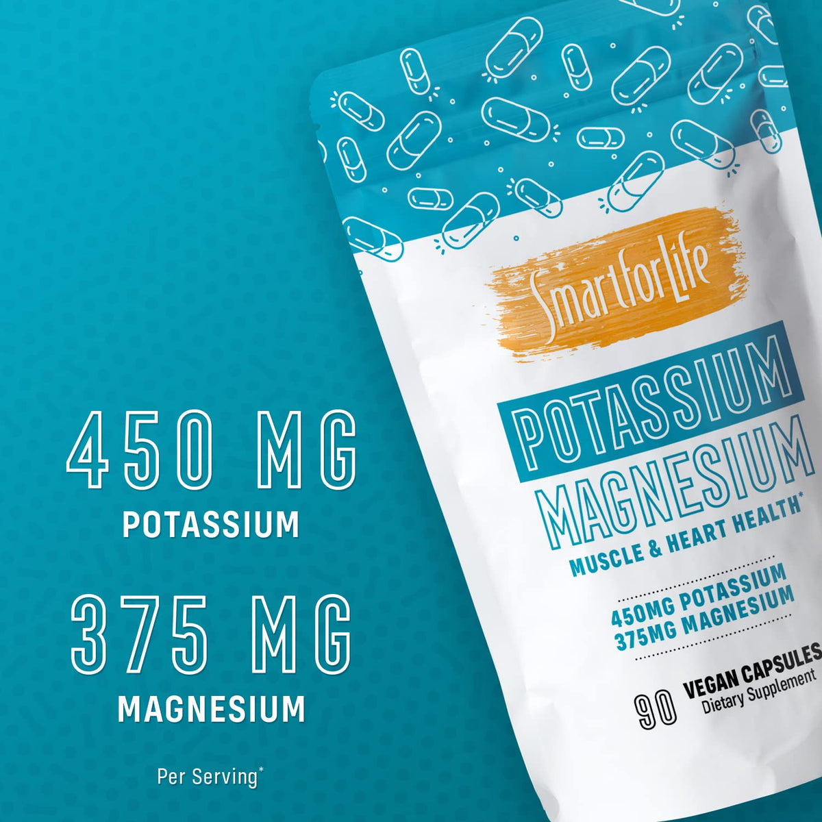 Capsules végétales de potassium magnésium Smart for Life sur fond blanc