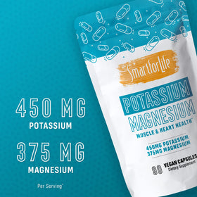 Capsules végétales de potassium magnésium Smart for Life sur fond blanc