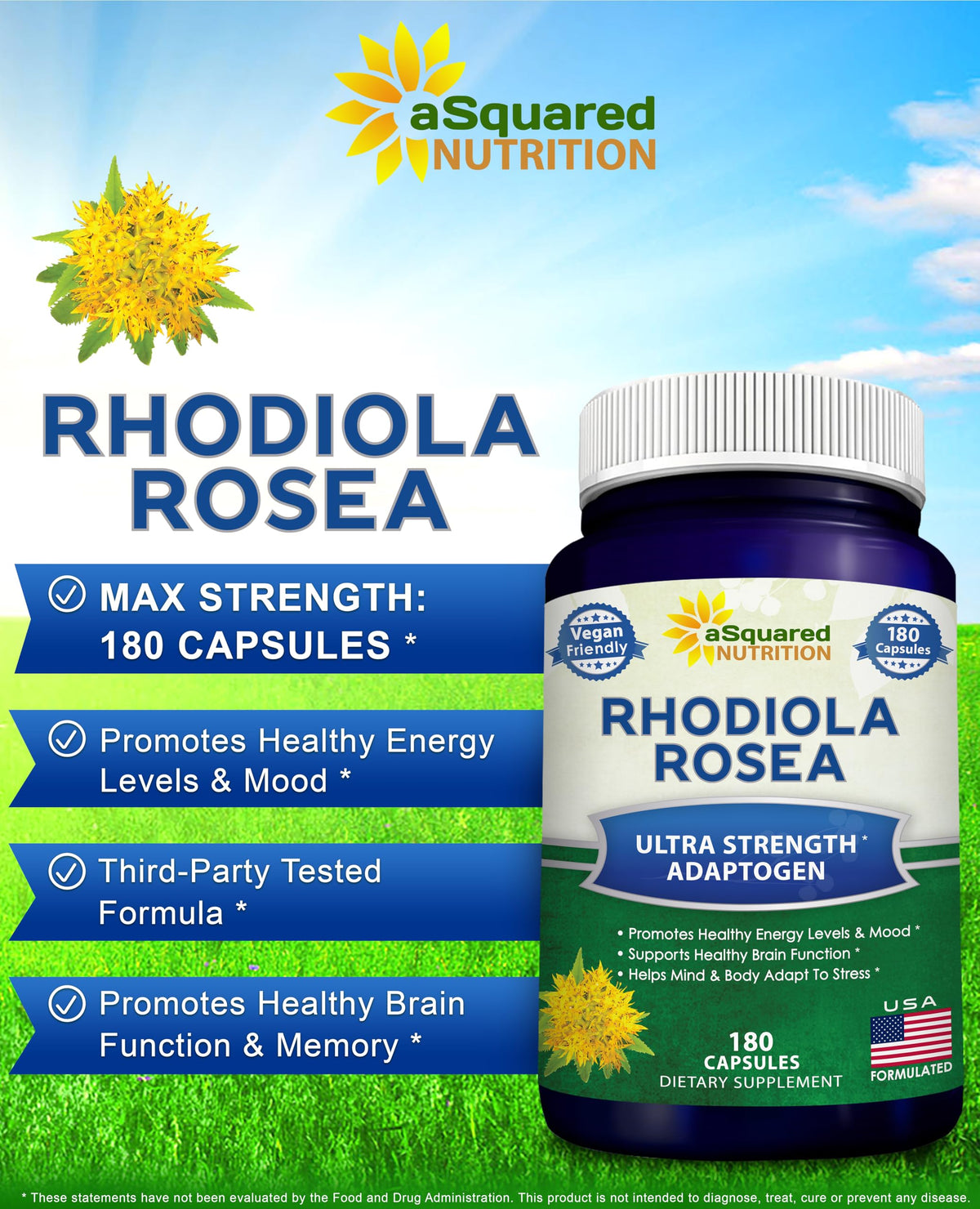 Capsules végétales de Rhodiola Rosea 1000mg aSquared Nutrition
