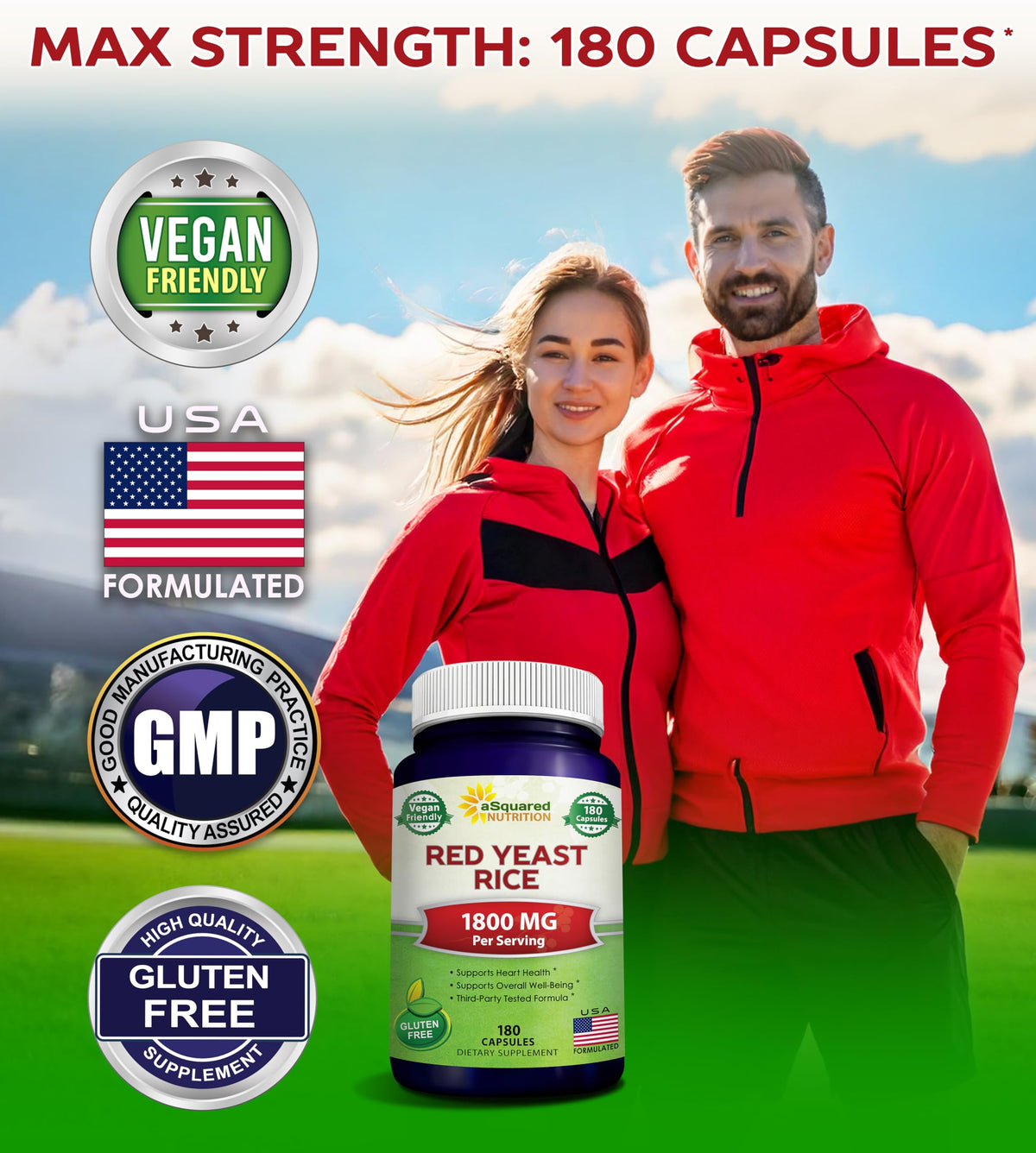 Capsules végétales de Riz Rouge aSquared Nutrition sur fond blanc