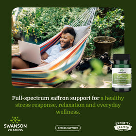 Capsules végétales de Saffran Espagnol Swanson sur fond blanc