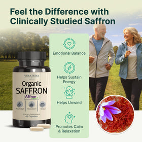 Capsules végétales de safran bio VINATURA sur fond blanc