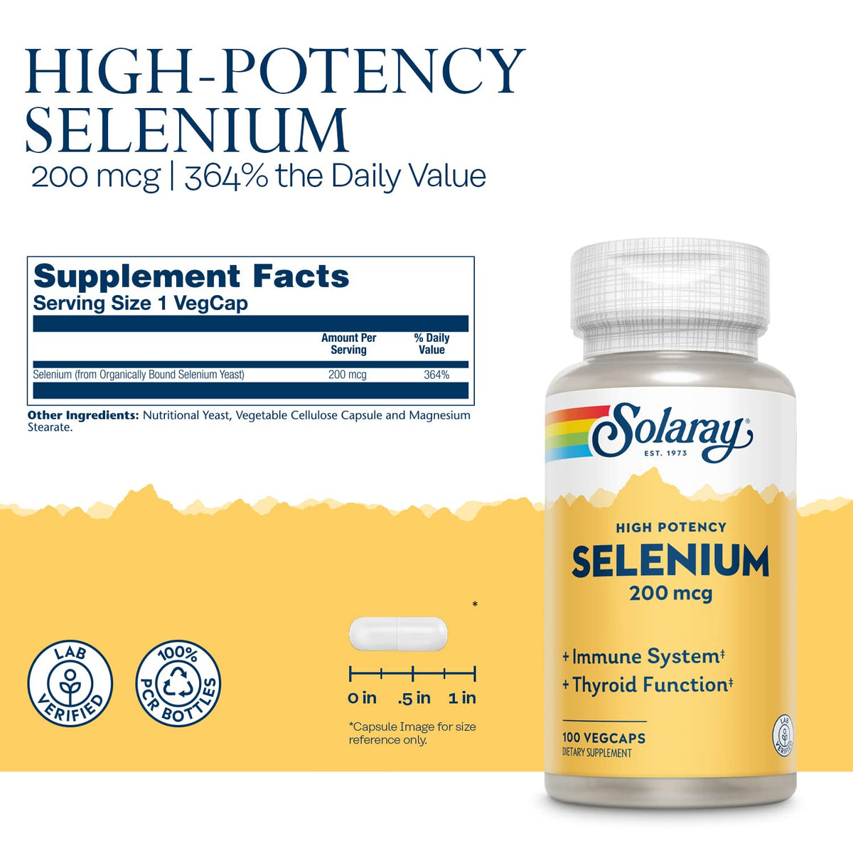 Capsules végétales de sélénium SOLARAY sur fond blanc