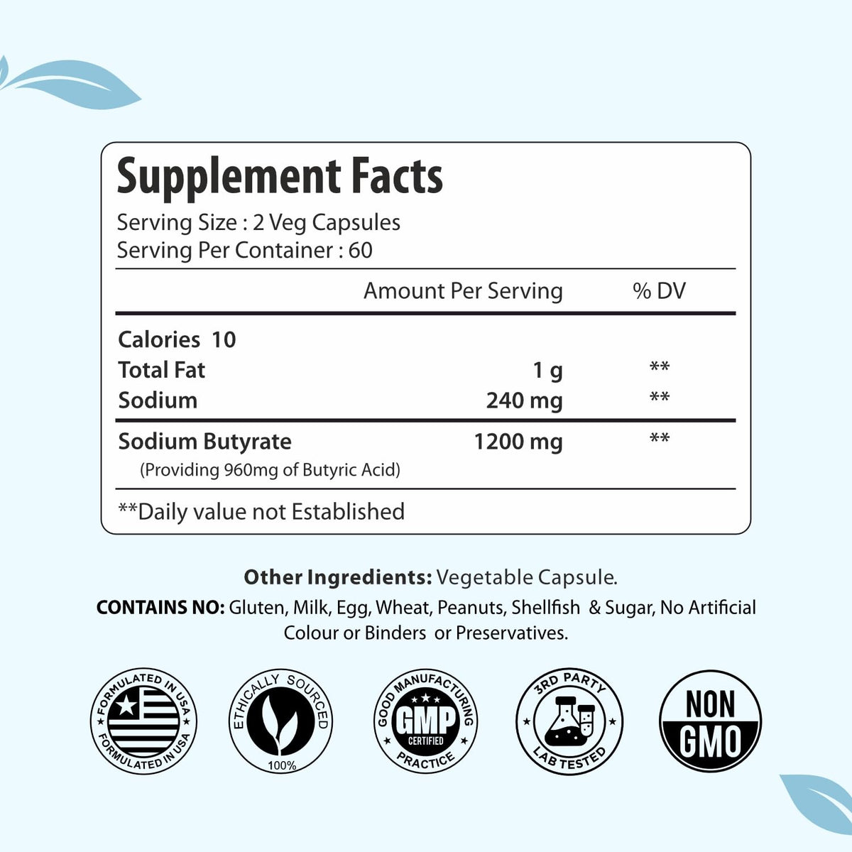 Capsules végétales de Sodium Butyrate ForestVibe sur une surface claire