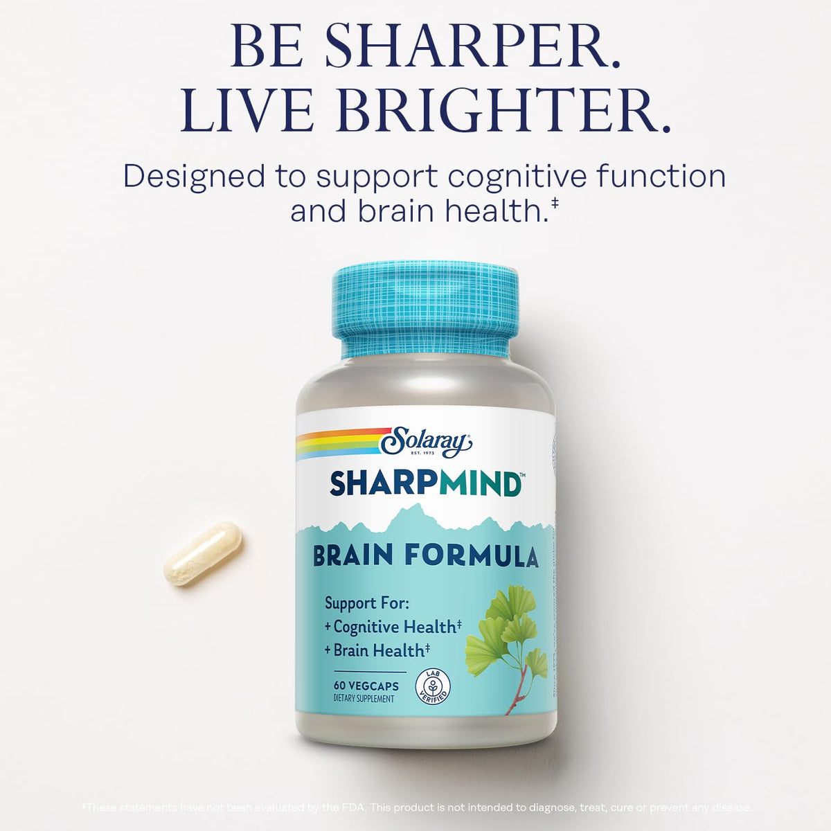 Capsules végétales de SOLARAY SharpMind sur fond blanc