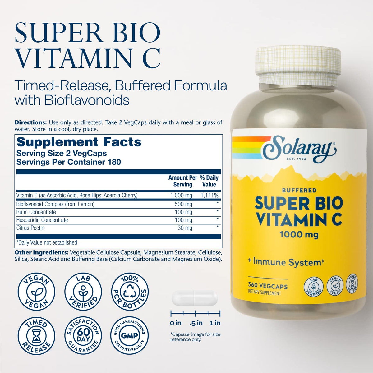 Capsules végétales de SOLARAY Super Bio Buffered Vitamin C