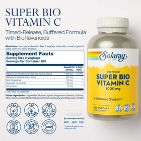 Capsules végétales de SOLARAY Super Bio Buffered Vitamin C