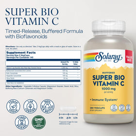 Capsules végétales de SOLARAY Super Bio Vitamine C 1000mg