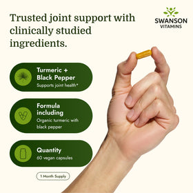 Capsules végétales de Swanson Curcuma & Poivre Noir sur fond blanc