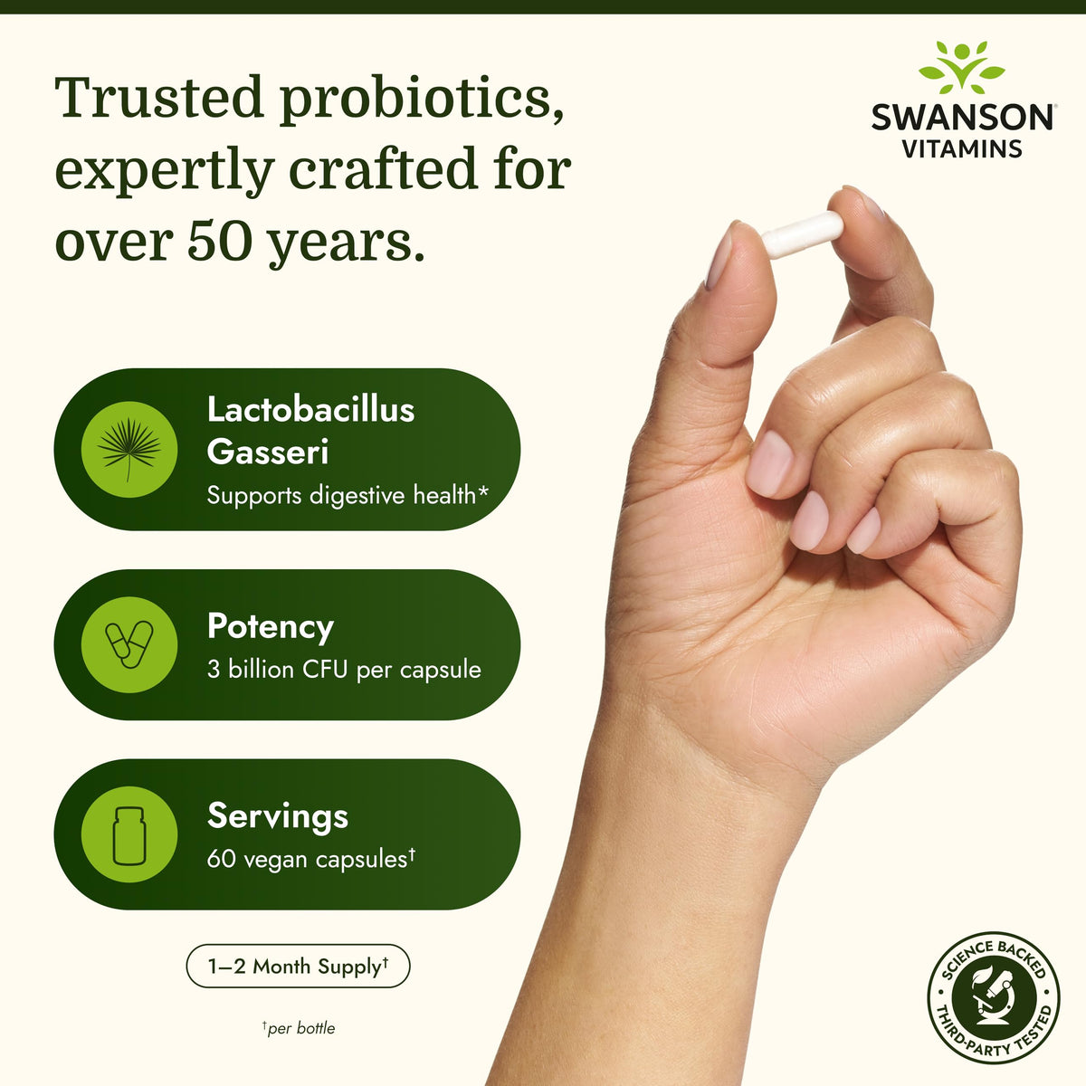 Capsules végétales de Swanson Lactobacillus Gasseri sur une surface blanche