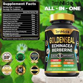 Capsules végétales de Tenmido Racine de Goldenseal sur fond blanc