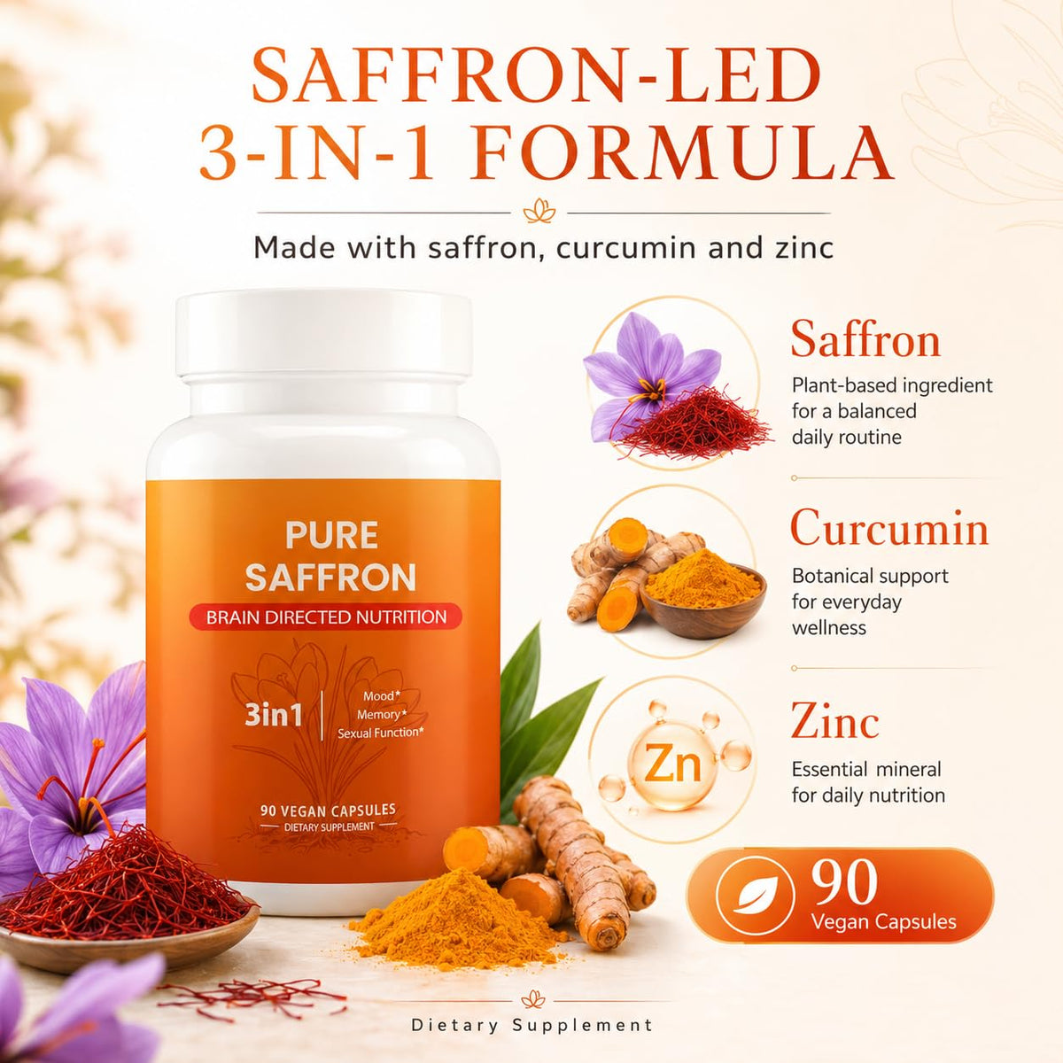 Capsules végétales de versafy avec safran, curcuma et zinc