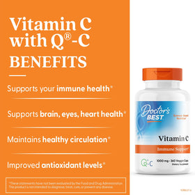 Capsules végétales de Vitamine C 1000 mg de Doctor's BEST sur une surface blanche