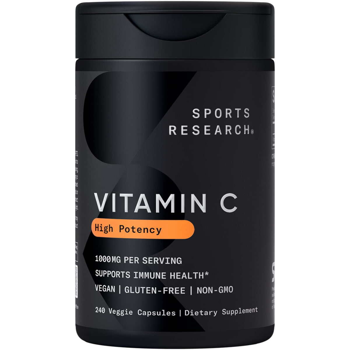 Capsules végétales de Vitamine C 1000mg Sports Research, vue de face