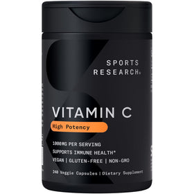Capsules végétales de Vitamine C 1000mg Sports Research, vue de face