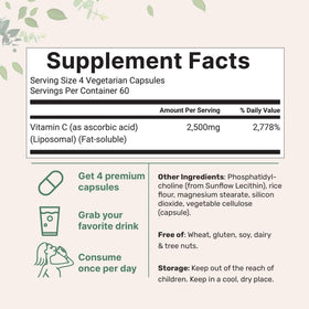 Capsules végétales de vitamine C liposomale sur une surface blanche