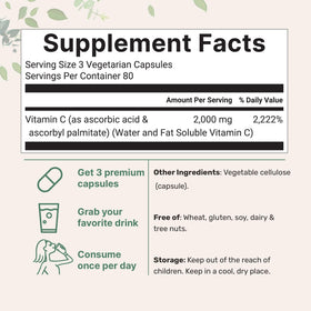 Capsules végétales de Vitamine C Pure Micro Ingredients sur fond blanc