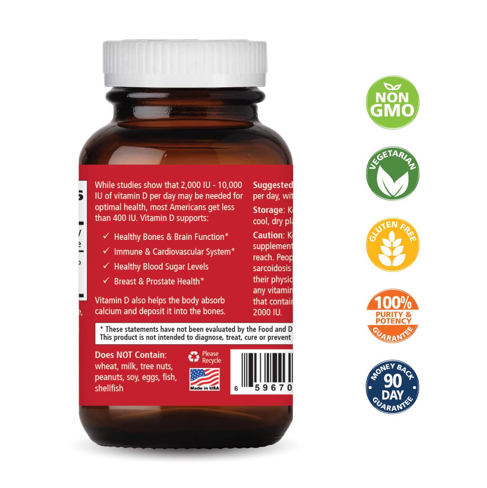 Capsules végétales de Vitamine D 2000 UI PURE ESSENCE LABS sur fond blanc