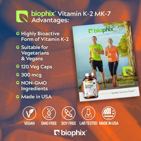 Capsules végétales de vitamine K2 MK-7 biophix sur une table