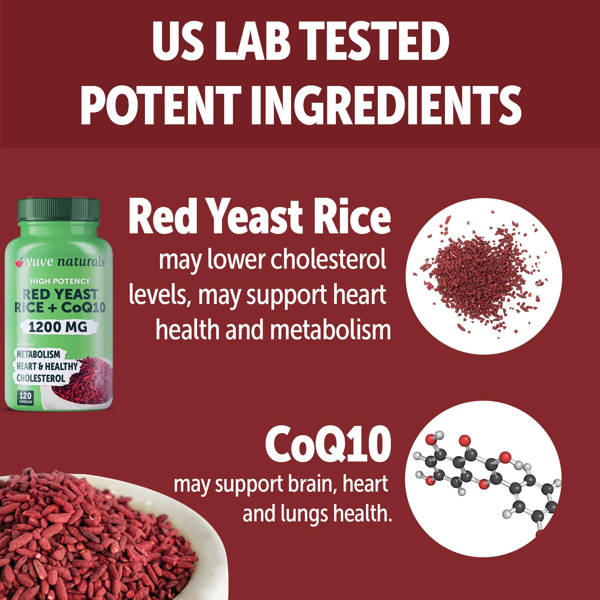 Capsules végétales de Yuve Riz Rouge 1200 mg sur fond blanc