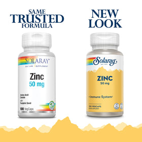 Capsules végétales de Zinc 50mg SOLARAY sur fond blanc