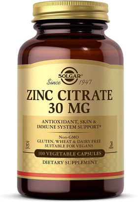 Capsules végétales de Zinc Citrate Solgar 100 unités