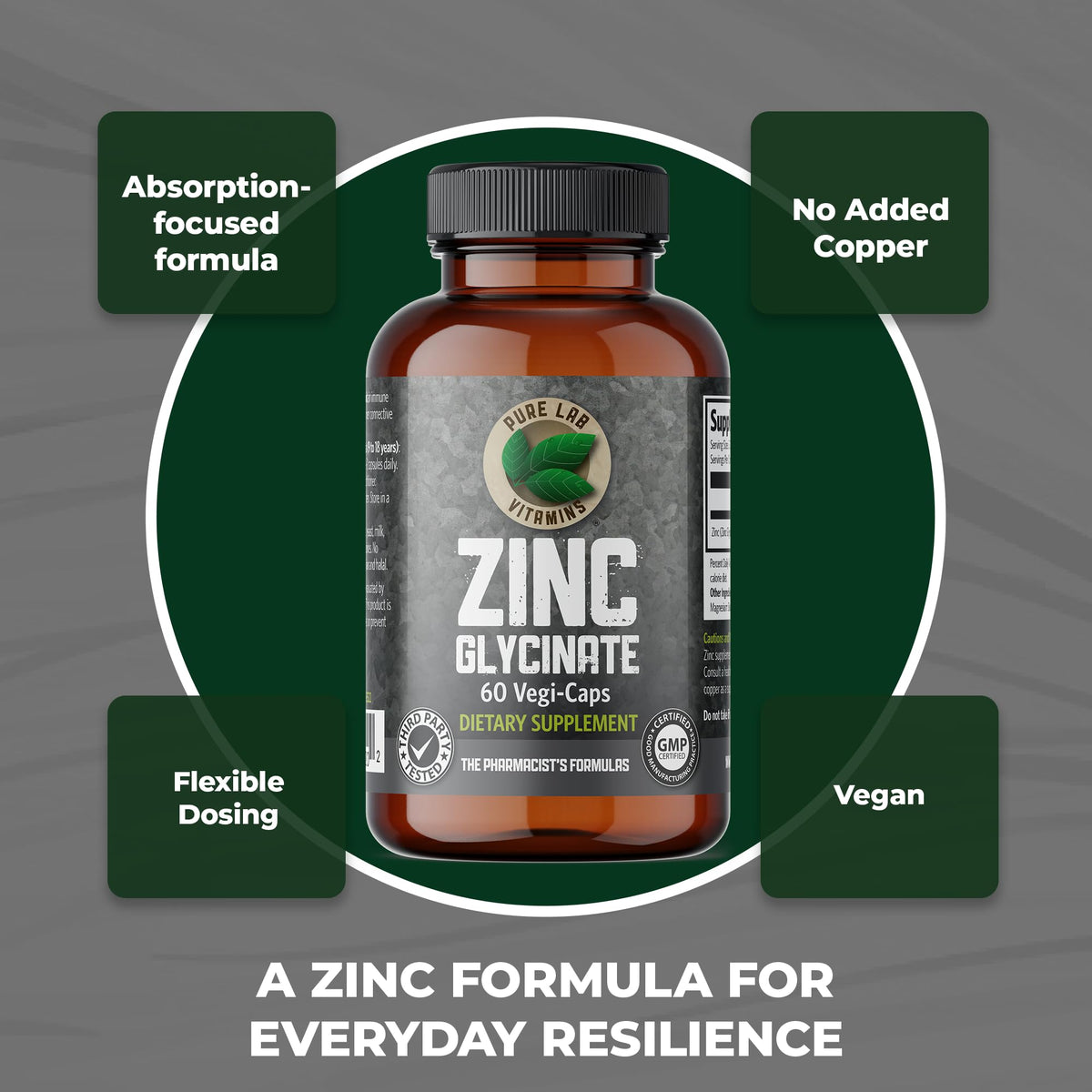 Capsules végétales de Zinc Glycinate de Pure Lab Vitamins