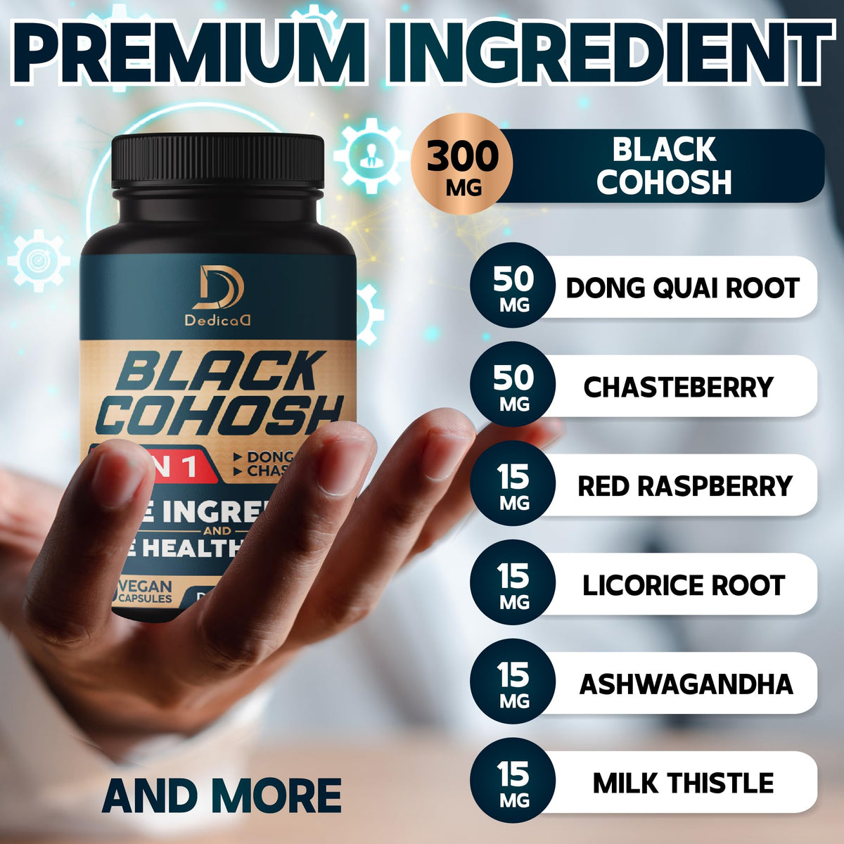 Capsules végétales DEDICAD Cimicifuga sur fond blanc