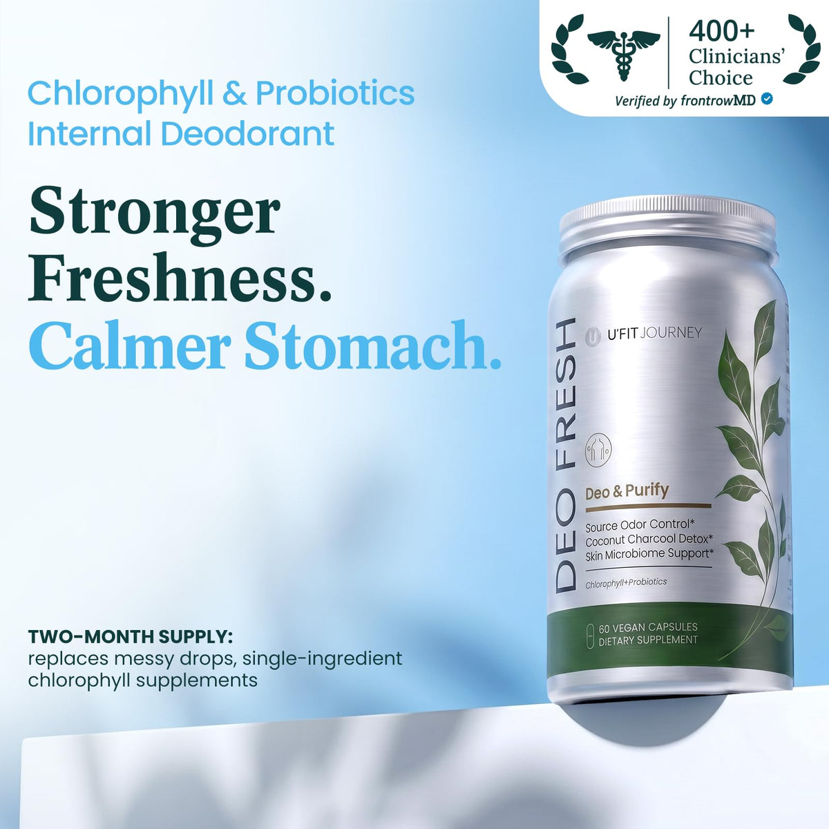 Capsules végétales Deo Fresh U+FITJOURNEY sur fond blanc
