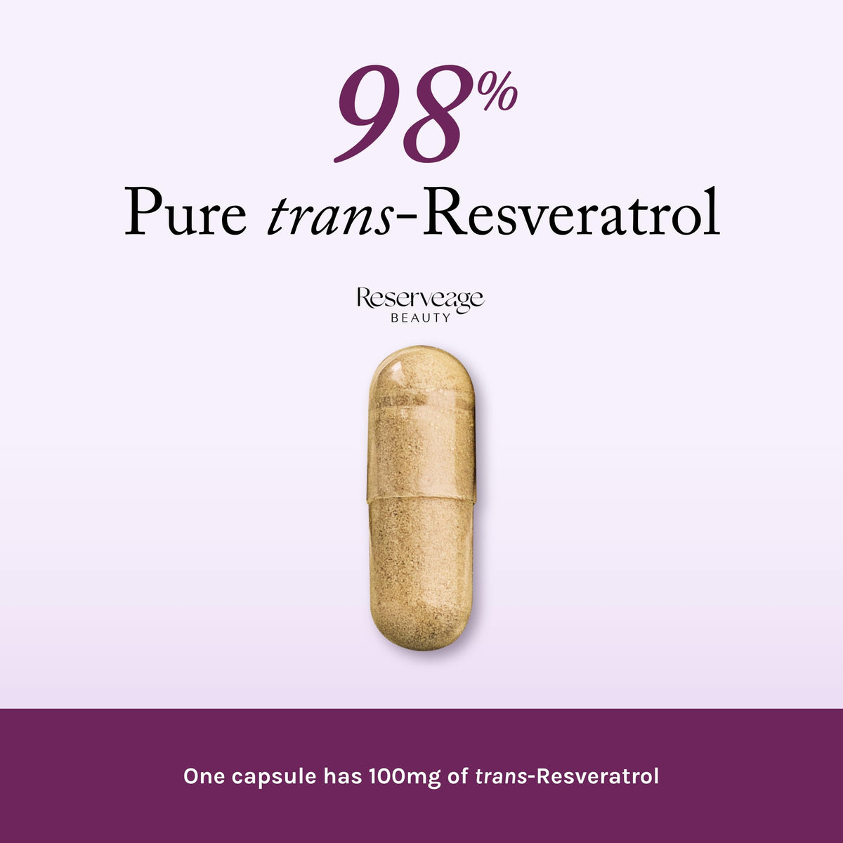 Capsules végétales du complément Resvératrol 100 mg sur une surface blanche