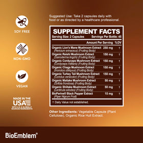 Capsules végétales du Complexe de 7 Champignons BioEmblem