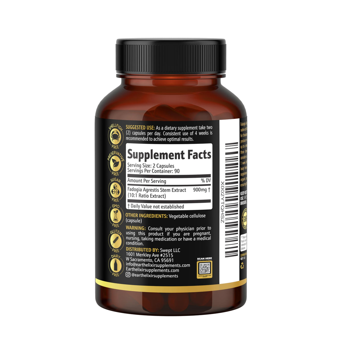 Capsules végétales Earth Elixir Fadogia Agrestis sur un fond blanc