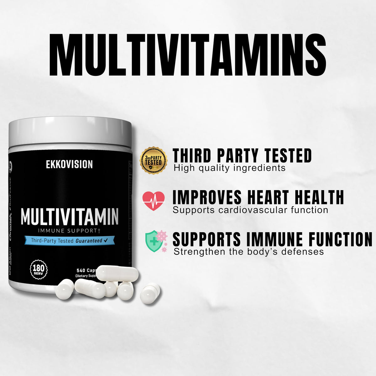 Capsules végétales Ekkovision Multivitamine sur fond blanc
