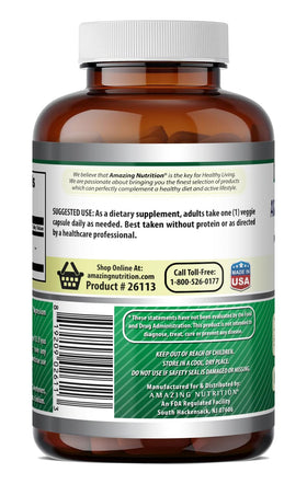 Capsules végétales GABA 750 mg d'Amazing Nutrition sur fond blanc