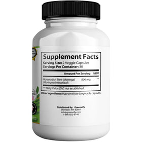 Capsules végétales GREENVIFY Moringa Magic Max 800mg sur fond blanc