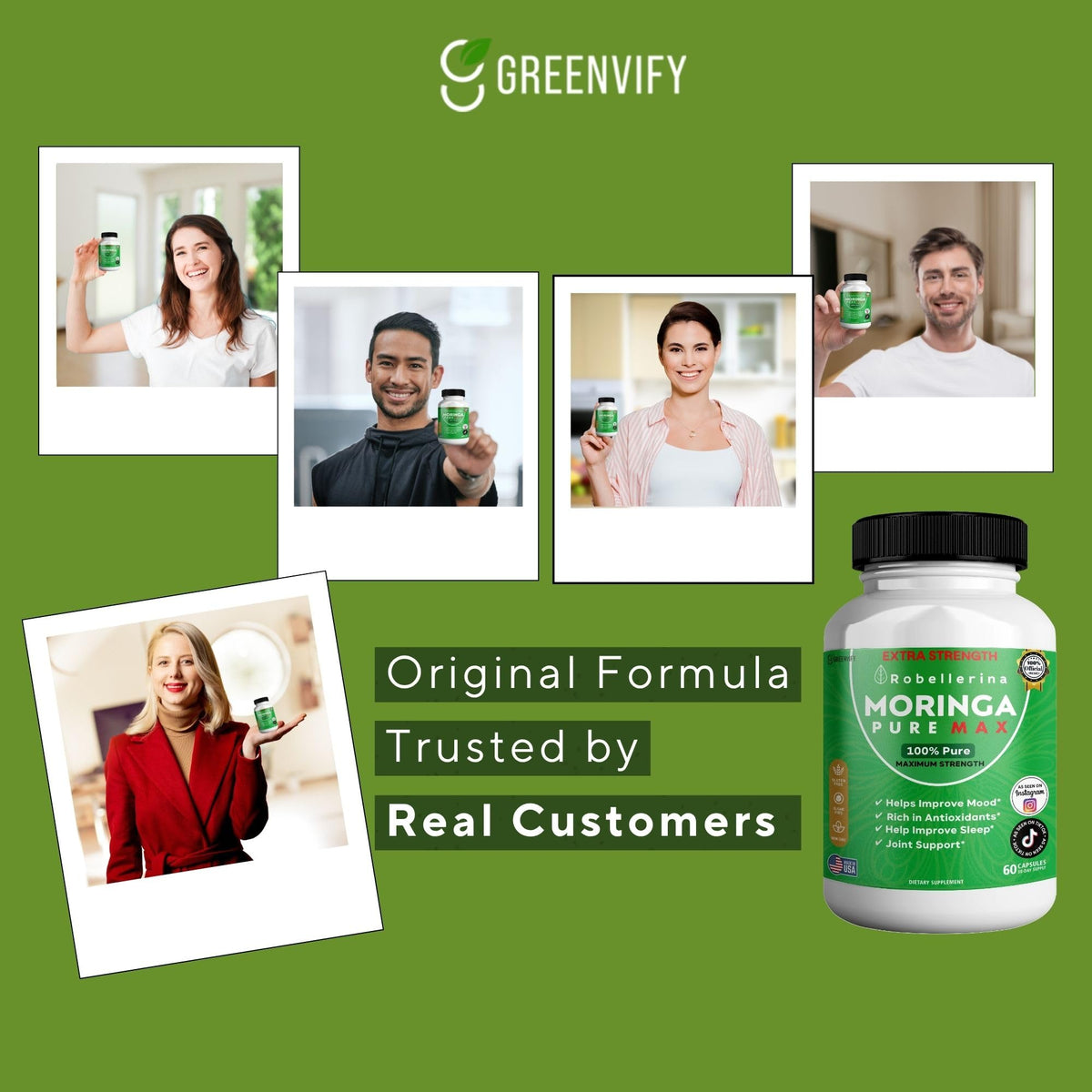 Capsules végétales GRENVIFY Robellerina Moringa Pure Max sur une surface blanche