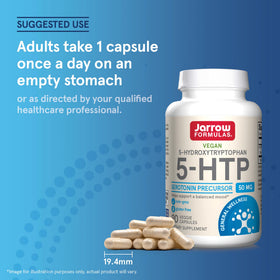 Capsules végétales Jarrow 5-HTP 100 mg dans une cuillère