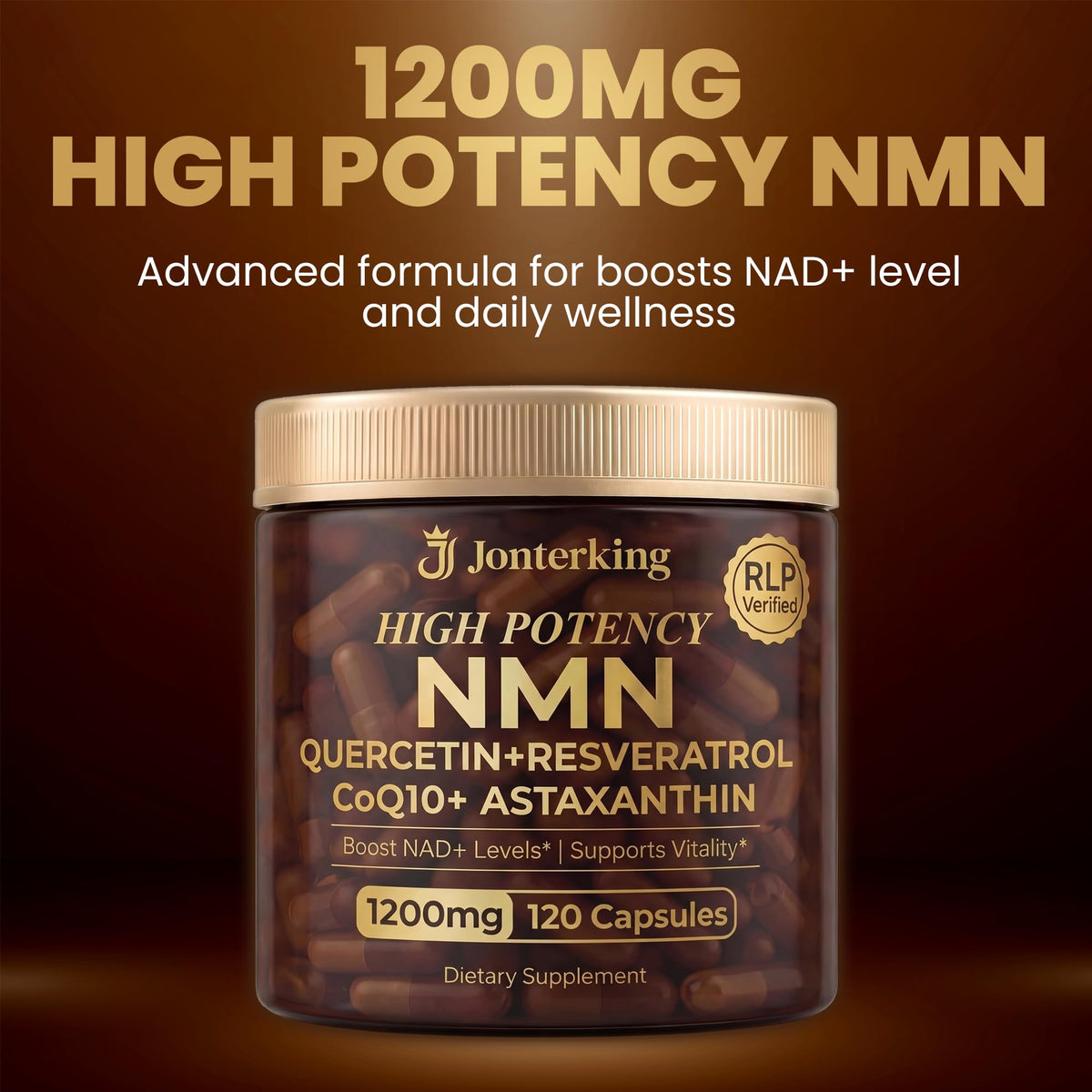 Capsules végétales JonterKing NMN 1200mg sur fond blanc