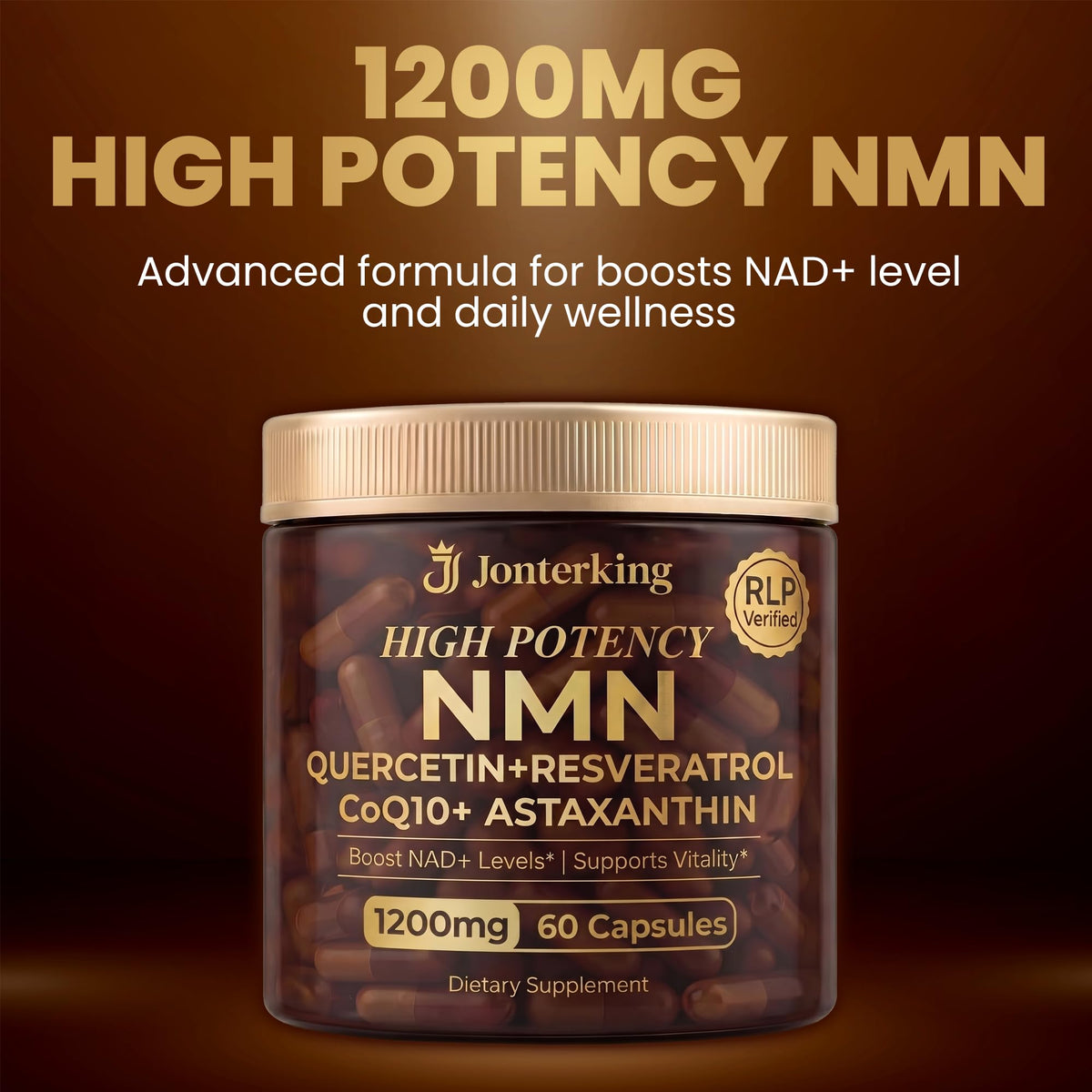 Capsules végétales JonterKing NMN 1200mg sur une surface blanche