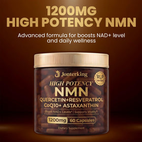 Capsules végétales JonterKing NMN 1200mg sur une surface blanche