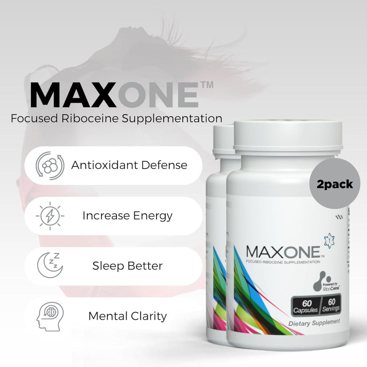 Capsules végétales Max International RiboCeine sur une surface blanche